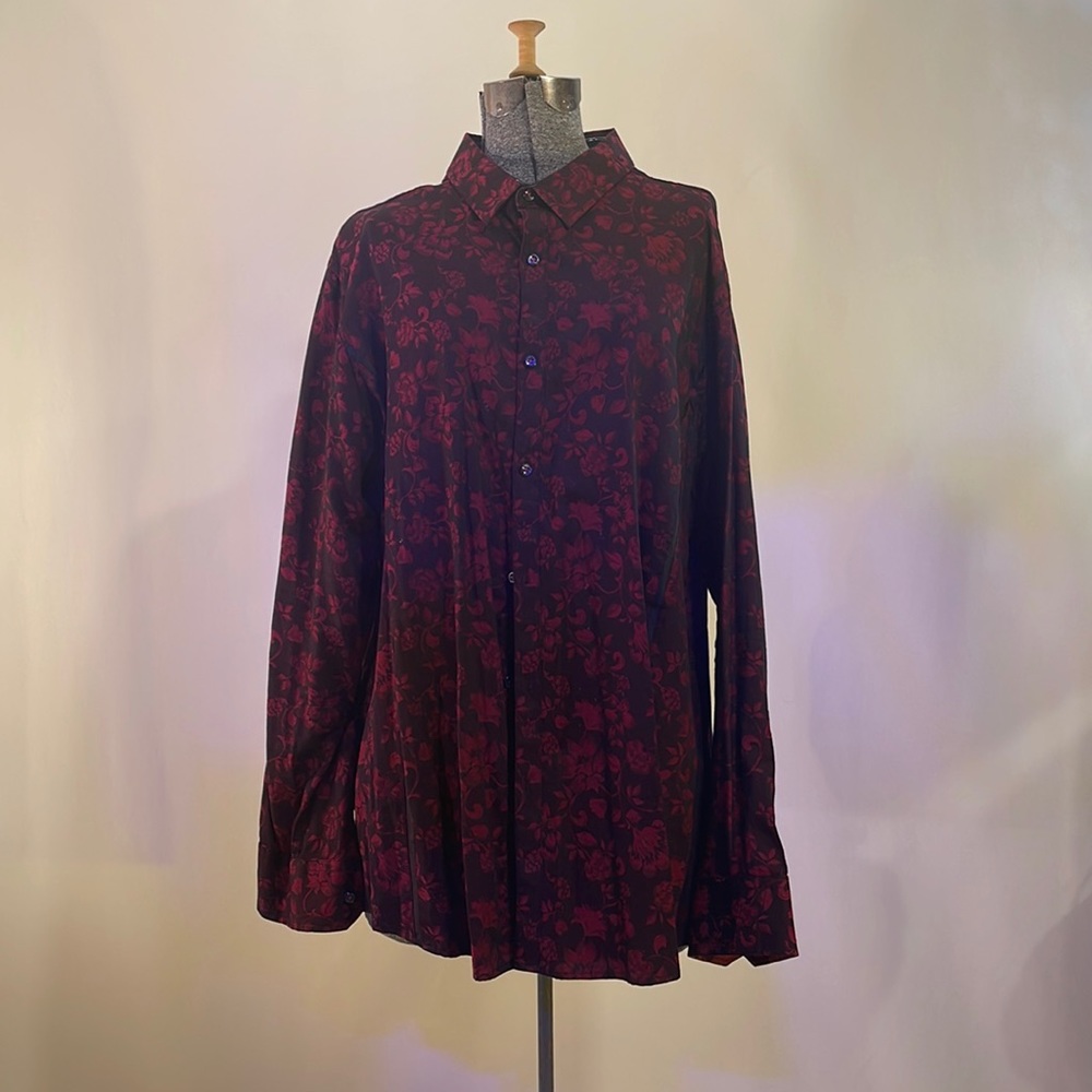 INC Slim Fit XXL Damask Red and Black Button Men’s Shirt.